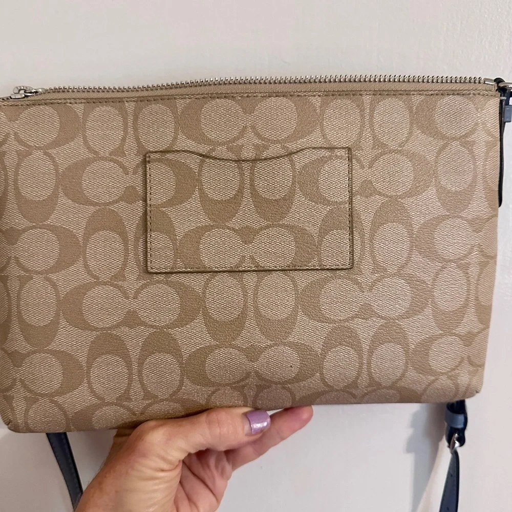 Coach Signature East West Pop Crossbody Handbag Light Khaki/Blue 101/2x7" - Picture 14 of 15